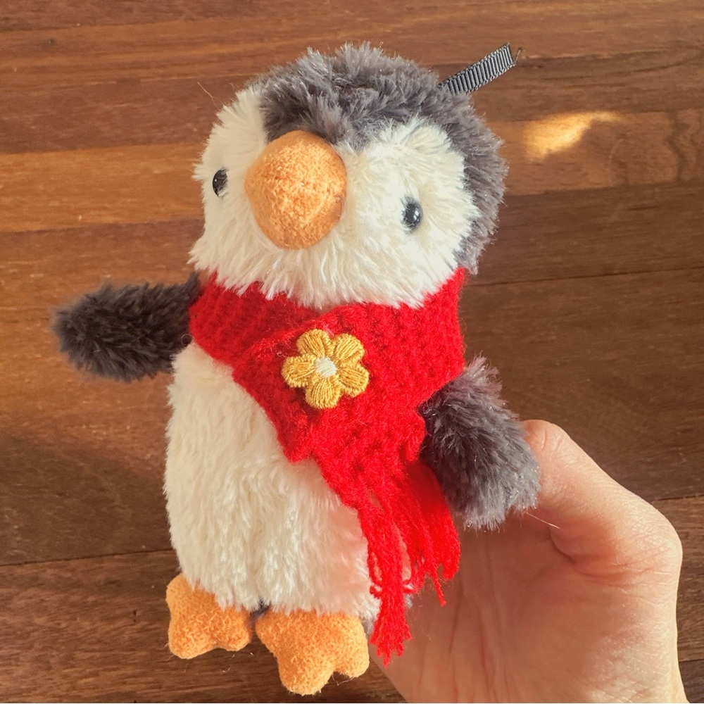 Cute Penguin Plush Toy Red Scarf Stuffed Animal Soft Kawaii Winter Gift New